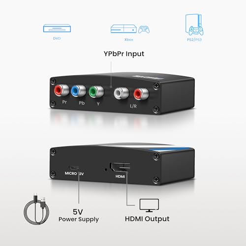 Component to HDMI Converter, 5RCA RGB+R/L Audio, 1080P