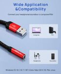 JSAUX USB to 3.5mm Audio Adapter, TRRS 4-pole Stereo - Red