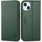 SHIELDON Leather Wallet Case for iPhone 15 - Evergreen