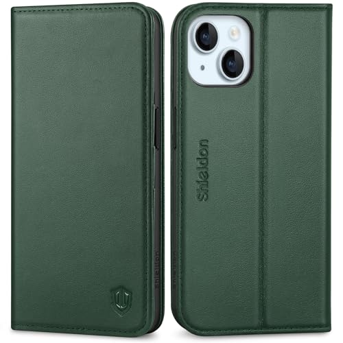 SHIELDON Leather Wallet Case for iPhone 15 - Evergreen
