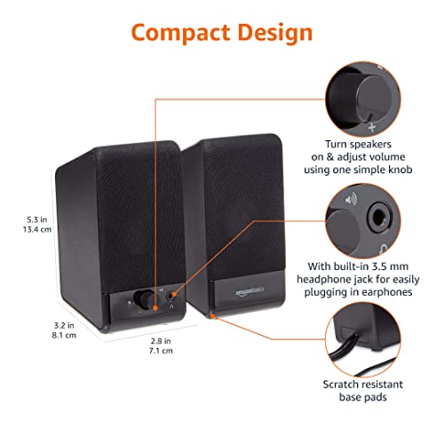Amazon Basics USB-Powered Computer Speakers, Black