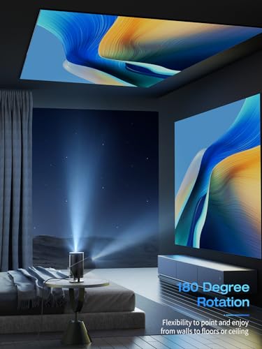 Mini WiFi Bluetooth Projector, 15000 Lux, 4K, 180° Rotation