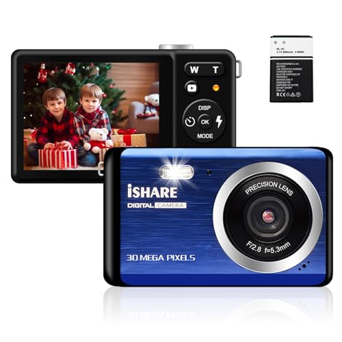 Digital Camera 1080P 18X Zoom 30MP Rechargeable (Blue)