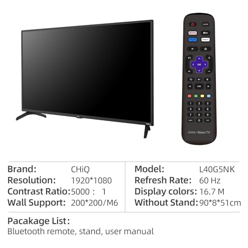 CHiQ ROKU TV L40G5NK, 101cm Smart TV, FHD, HDR10, 2023