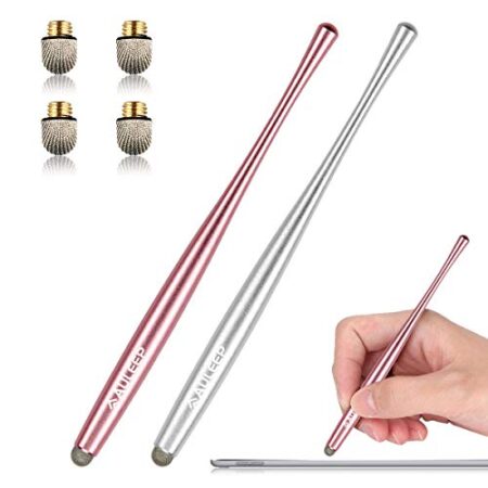 Stylus Pen, AULEEP 2 Pack with 4 Nanofiber Tips (Silver/Rose Gold)