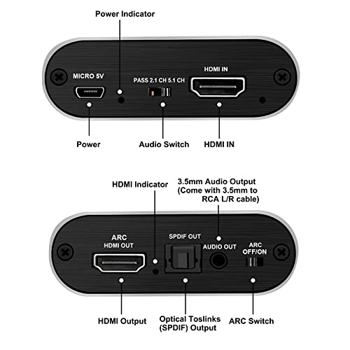 4K HDMI Audio Extractor with 1.2m Cable, Optical & AUX Out