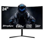 CRUA 60.96cm 180Hz Curved Gaming Monitor, FHD 1080P, Black
