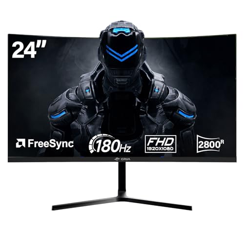 CRUA 60.96cm 180Hz Curved Gaming Monitor, FHD 1080P, Black