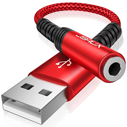 JSAUX USB to 3.5mm Audio Adapter, TRRS 4-pole Stereo - Red