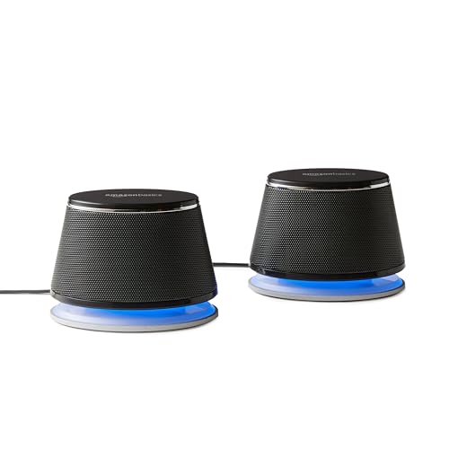 Amazon Basics Stereo 2.0 Speakers, 3.5mm Aux, USB, Black