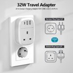 UK to EU Plug Adapter with 3 USB Ports (20W USB-C)
