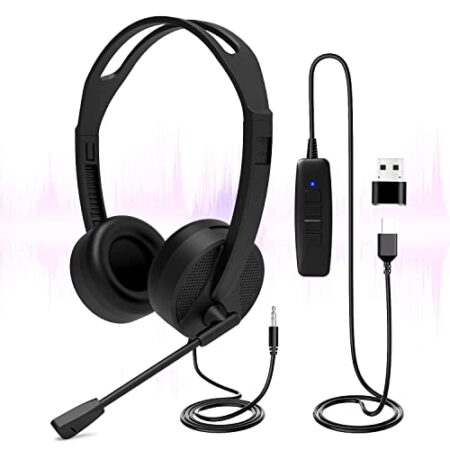 USB Headset with Mic, 3.5mm/USB, Noise Cancelling