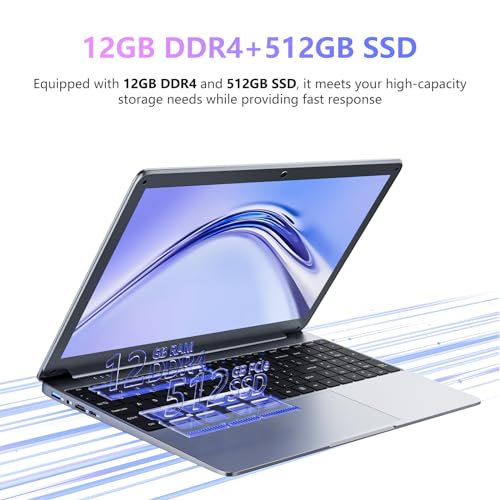 SGIN 15.6" Laptop, 12GB RAM, 512GB SSD, 1080P, Celeron N5095
