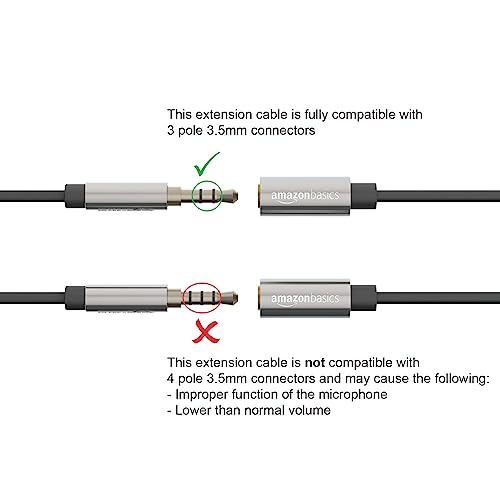 Amazon Basics 3.5mm Audio Extension Cable, 3.6m, Black/Grey