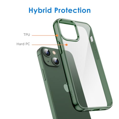 JETech Case for iPhone 13 15.5cm, Clear Back (Green)