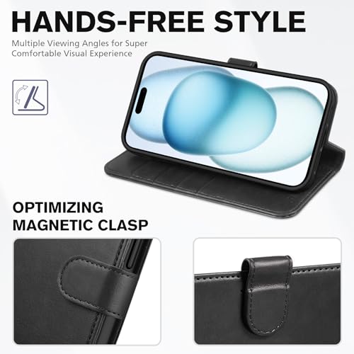 TUCCH PU Leather Wallet Case for iPhone 15 (15.5 cm), Black