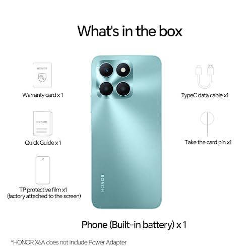 HONOR X6a Mobile, 16.5cm 90Hz Display, 4GB+128GB, 5200mAh, Cyan