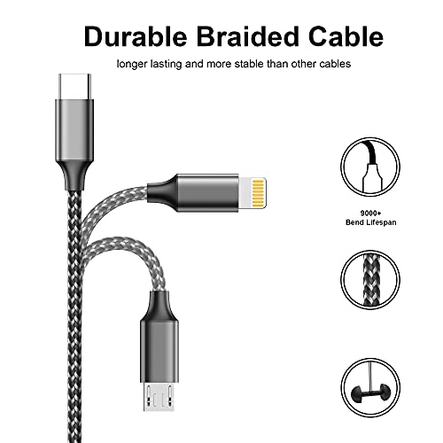 4-in-1 Multi Charger Cable, 1.2M Nylon Braided - Grey