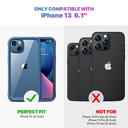 Diaclara iPhone 13 Case, 360° Full Body, Clear-Back, Blue