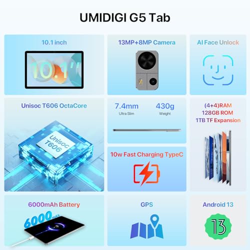 UMIDIGI G5 Tab 10.1" Android 13 Tablet, 8GB+128GB, Grey