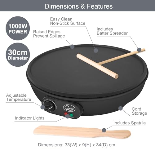 Quest Electric Pancake & Crepe Maker | 30cm Non-Stick Surface