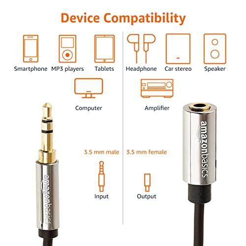 Amazon Basics 3.5mm Audio Extension Cable, 3.6m, Black/Grey