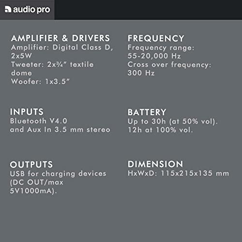 Audio Pro T3 Portable Bluetooth Speaker - Black