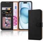 iCatchy Leather Wallet Case for iPhone 15 (6.1") - Black