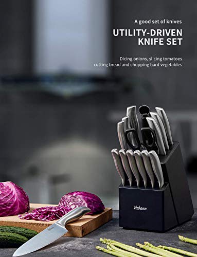 16-Piece German Steel Knife Set with Block by Yabano