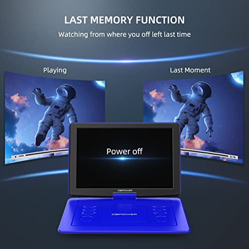 DBPOWER 40cm Portable DVD Player, 6hr Battery, Blue