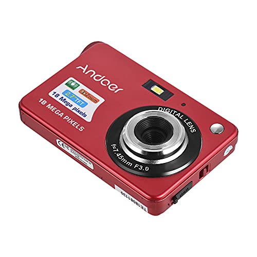 Andoer Digital Camera, 2.7cm LCD, 8X Zoom, 2 Batteries, Red