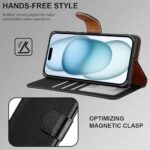 iCatchy Leather Wallet Case for iPhone 15 (6.1") - Black