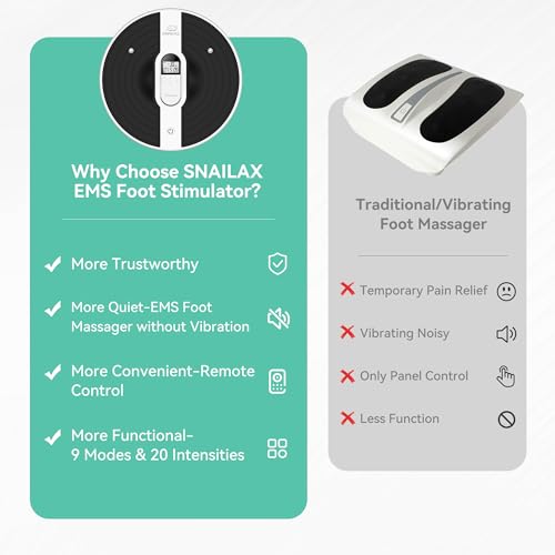 Snailax EMS Foot Massager with Remote, Cordless, 4 TENS