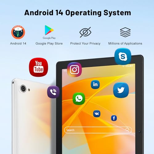 10" Android 14 Tablet, 8GB RAM, 32GB ROM, 5000mAh (White)