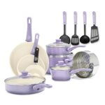 GreenLife Ceramic Nonstick 16-Piece Cookware Set, Lavender