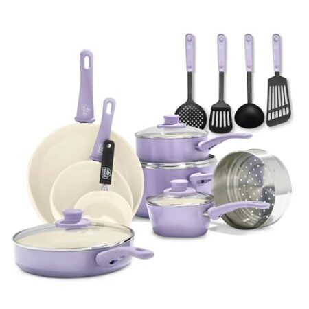 GreenLife Ceramic Nonstick 16-Piece Cookware Set, Lavender