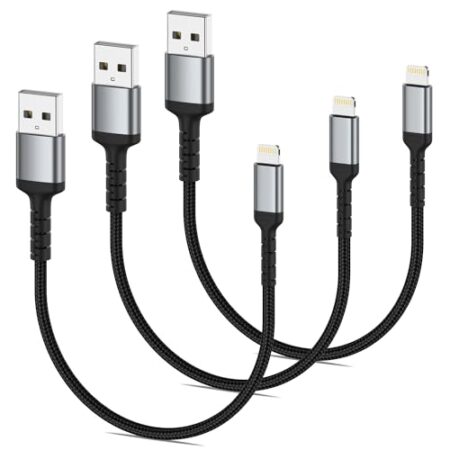 iPhone 0.3M Braided USB A to Lightning Cable 3-Pack (Black)