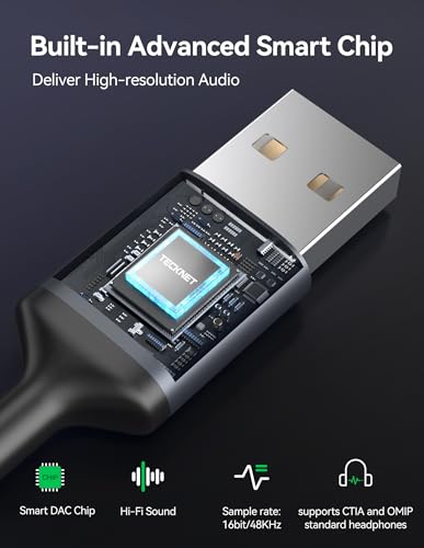 TECKNET USB to 3.5mm Audio Adapter for PC/PS5/PS4/Switch