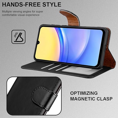 iCatchy Leather Wallet Case for Samsung Galaxy A15 (Black)