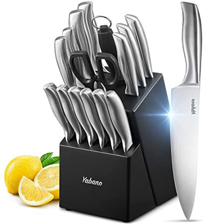 16-Piece German Steel Knife Set with Block by Yabano