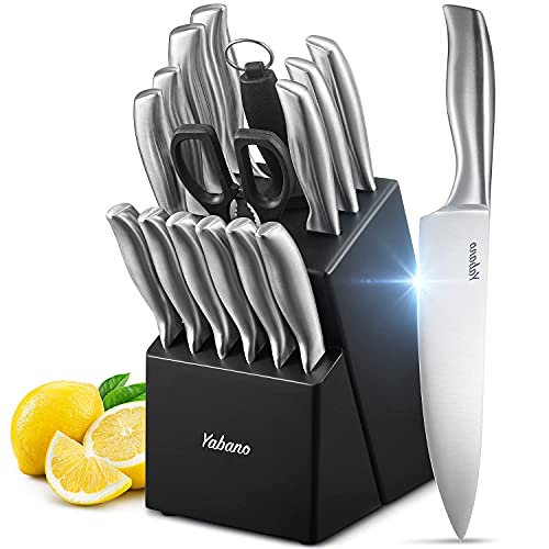 16-Piece German Steel Knife Set with Block by Yabano