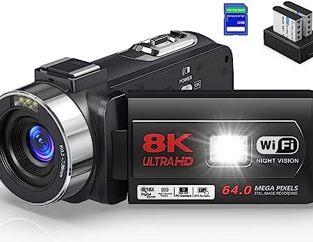 QUICKCLAP 64MP 8K Camcorder with 32GB SD Card & Accessories