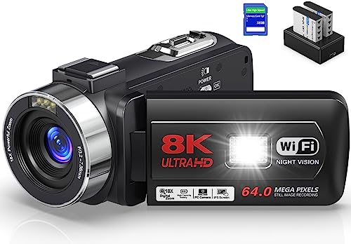 QUICKCLAP 64MP 8K Camcorder with 32GB SD Card & Accessories