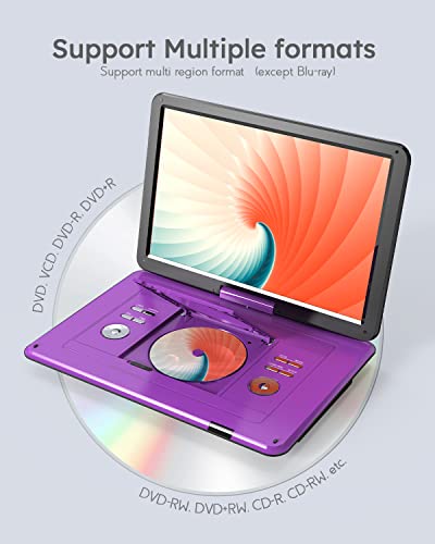 BOIFUN 39.6cm Portable DVD Player, 15.6" HD Screen, Purple