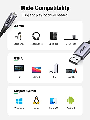 UGREEN USB to 3.5mm Audio Adapter External Sound Card