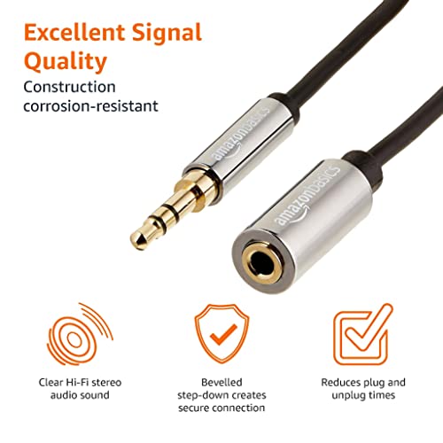 Amazon Basics 3.5mm Audio Extension Cable, 3.6m, Black/Grey