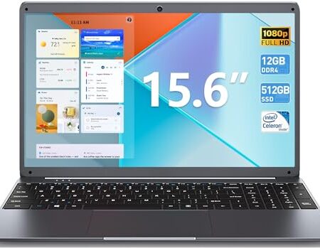 SGIN 15.6" Laptop, 12GB RAM, 512GB SSD, 1080P, Celeron N5095
