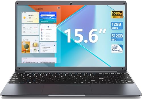 SGIN 15.6" Laptop, 12GB RAM, 512GB SSD, 1080P, Celeron N5095