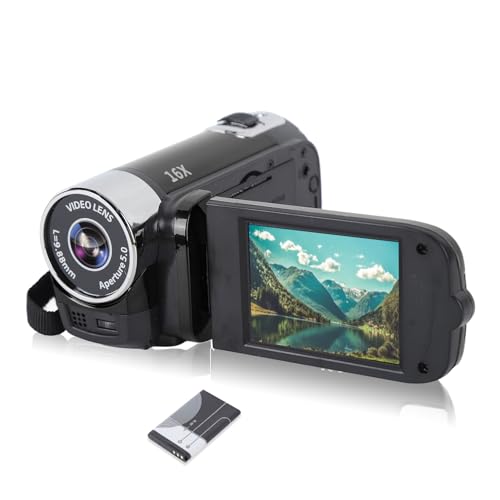 Vlogging Camera, 1080P HD, 16MP, 16X Zoom, 6.9cm Screen, Black