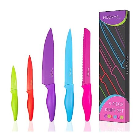 nuovva 5-Piece Colour Coded Stainless Steel Knife Set